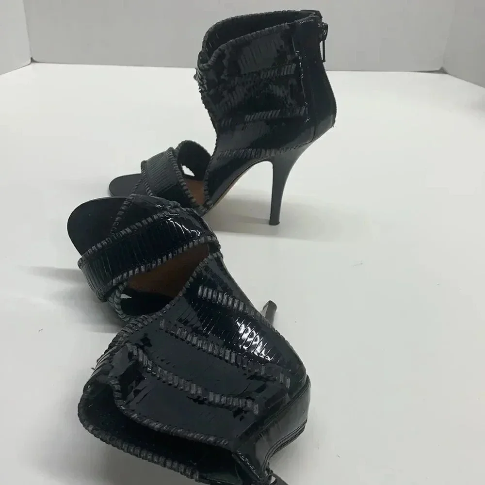 Givenchy High Heel Shoes Patent Leather Textured Open Toe Black Size EU 35 US 5